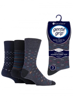 Mens 3 Pack Gentle Grip Mixed Pattern Socks